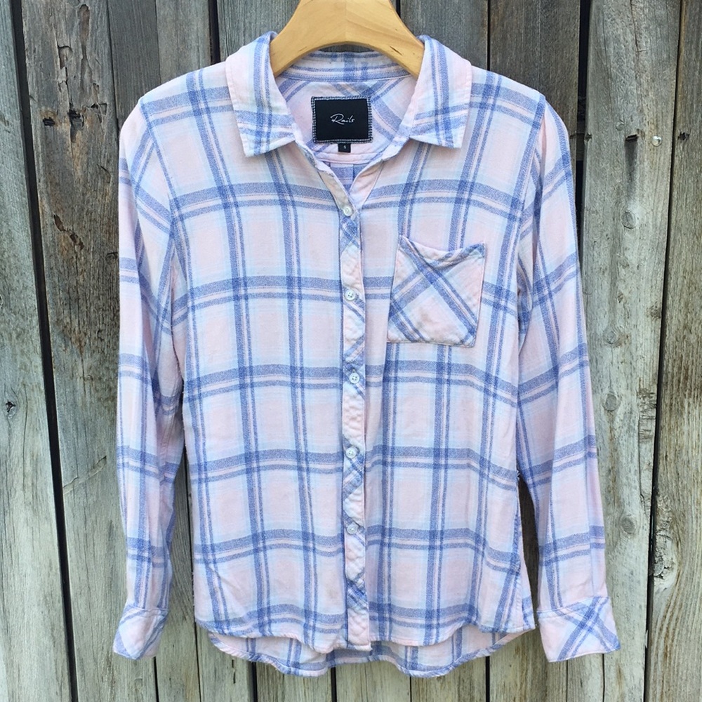 Rails Hunter Plaid Flannel Shirt Rayon Pink Blue S - Picture 8 of 16